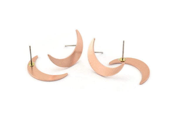 Copper Moon Earring, 8 Raw Copper Crescent Moon Stud Earrings (22x5x0.80mm) M410 A1644