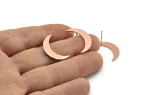 Copper Moon Earring, 8 Raw Copper Crescent Moon Stud Earrings (22x5x0.80mm) M410 A1644