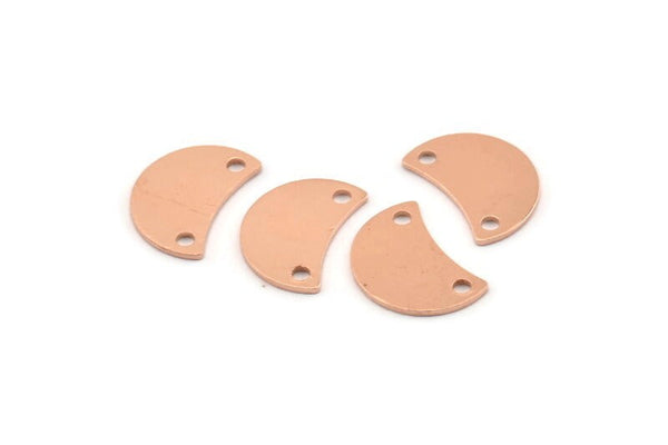 Copper Moon Charm, 12 Raw Copper Crescent Moon Charms With 2 Holes, Connectors (13x8x0.70mm) M602