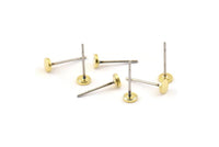 Brass Round Earring, 12 Raw Brass Round Earring Studs (4x0.80mm) A1531