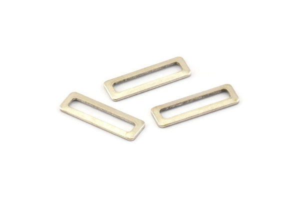 Silver Rectangle Charm, 25 Antique Silver Plated Brass Rectangle Connectors, Findings (19x6x1mm) Brs 3140 b0037