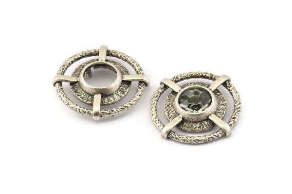 Silver Charm, 2 Antique Silver Plated Brass, Silver Pendants, Charm Pendants - Pad Size 10mm (26x6x2mm) U106 H0383