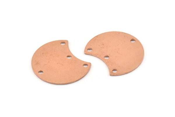Copper Moon Charm, 12 Raw Copper Crescent Moon Charms With 4 Holes, Connectors (20x15x0.70mm) M612