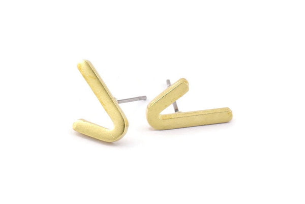 Küpe Çivisi, 10 Ham Pirinç - Düzensiz Çivili Küpeler - Pirinç Küpeler - Küpeler (14x8,5x1,5 mm) N1411