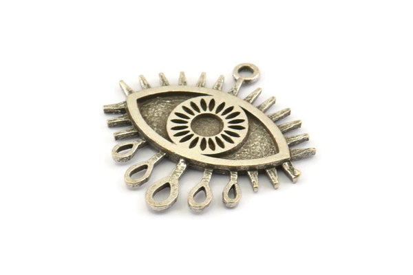 Silver Eye Charm, 2 Antique Silver Plated Brass Eye Charms With 1 Loop, Pendants - Pad Size 3mm (24x2mm) N1266 H0115