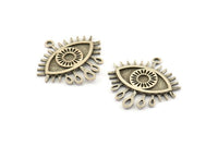 Silver Eye Charm, 2 Antique Silver Plated Brass Eye Charms With 1 Loop, Pendants - Pad Size 3mm (24x2mm) N1266 H0115
