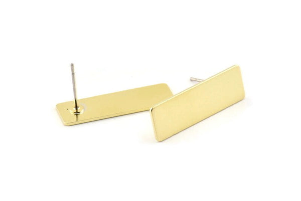 Brass Rectangle Earring, 8 Raw Brass Rectangle Stud Earrings (25x8x0.80mm) A0915 A1666