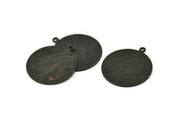 Black Round Charm, 4 Textured Oxidized Black Brass Round Charms With 1 Loop, Blanks (25x28x0.80mm) M461