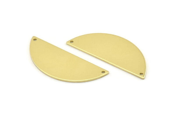 Semi Circle Charm, 8 Raw Brass Half Moon Charms With 2 Holes, Stamping Blank (39x15x0.90mm) M637