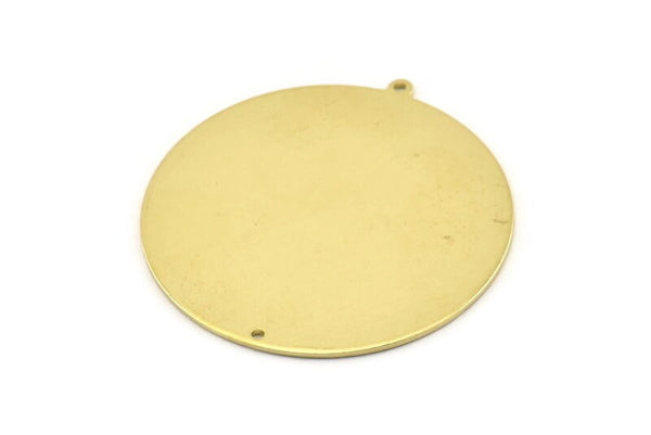 Brass Round Charm, 2 Raw Brass Round Charms With 1 Loop And 1 Hole, Stamping Blanks (45x43x0.90mm) M650