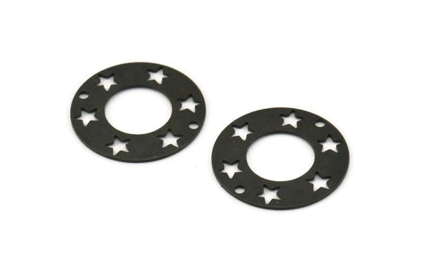 Black Star Connector, 12 Oxidized Black Brass Star Pentagram Connectors With 2 Holes (20mm) A0195