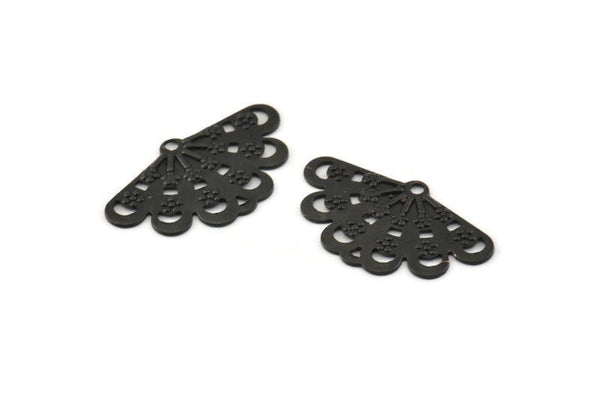 Black Peacock Charm, 20 Oxidized Black Brass Peacock Charms With 1 Hole (22mm) A0204 S1039