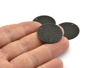 Black Round Tag, 6 Oxidized Black Brass Textured Round Tags With 1 Hole, Stamping Tags (25mm) A0965 H1065