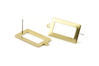 Brass Rectangle Earring, 8 Raw Brass Rectangle Stud Earrings With 1 Loop (28x14x0.80mm) B0325 A1675