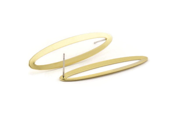 Brass Marquise Earring, 6 Raw Brass Marquise Stud Earrings (47x12x0.70mm) B0272 A1674