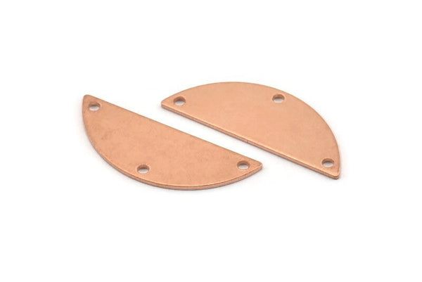 Yarım Daire Charm, 3 Delikli 12 Ham Bakır Yarım Ay Charm, Boşluklar (29x11x0,80 mm) M666