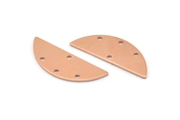Yarım Daire Charm, 4 Delikli 12 Ham Bakır Yarım Ay Charm, Boşluklar (29x11x0,80 mm) M664