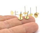 Brass Flower Earring, 12 Raw Brass Flower Stud Earrings (7mm) B0199 A1681