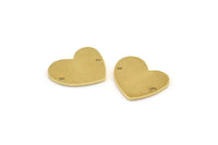 Brass Heart Charm, 12 Raw Brass Heart Charms With 2 Holes (16x14x1mm) M851