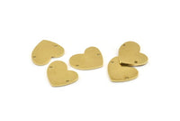 Brass Heart Charm, 12 Raw Brass Heart Charms With 2 Holes (16x14x1mm) M851