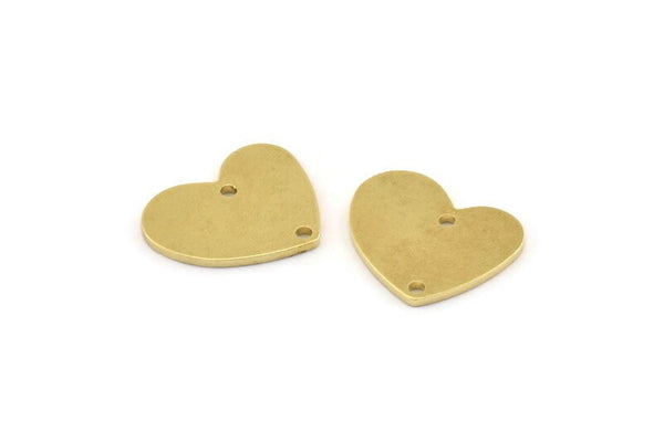 Brass Heart Charm, 12 Raw Brass Heart Charms With 2 Holes (16x14x1mm) M852