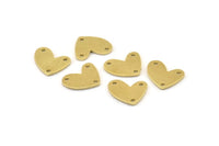 Brass Heart Charm, 12 Raw Brass Heart Charms With 3 Holes (14x11x1mm) M859