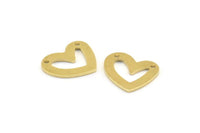 Brass Heart Charm, 12 Raw Brass Heart Charms With 2 Holes (16x14x1mm) M866