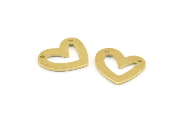 Brass Heart Charm, 12 Raw Brass Heart Charms With 2 Holes (16x14x1mm) M866