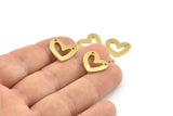 Brass Heart Charm, 12 Raw Brass Heart Charms With 2 Holes (16x14x1mm) M866