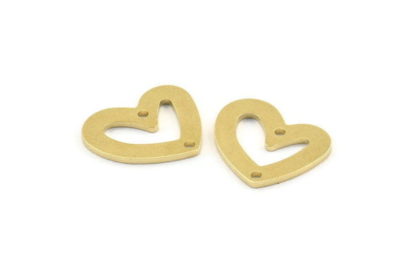 Brass Heart Charm, 12 Raw Brass Heart Charms With 2 Holes (16x14x1mm) M867