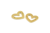 Brass Heart Charm, 12 Raw Brass Heart Charms With 2 Holes (16x14x1mm) M868