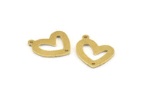 Brass Heart Charm, 12 Raw Brass Heart Charms With 1 Loop And 1 Hole (16x14x1mm) M862