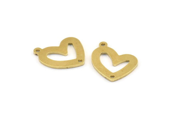 Brass Heart Charm, 12 Raw Brass Heart Charms With 1 Loop And 1 Hole (16x14x1mm) M862