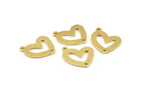Brass Heart Charm, 12 Raw Brass Heart Charms With 1 Loop And 1 Hole (16x14x1mm) M862