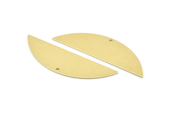 Semi Circle Charm, 6 Raw Brass Half Moon Charms With 1 Hole (51x15x0.70mm) M871