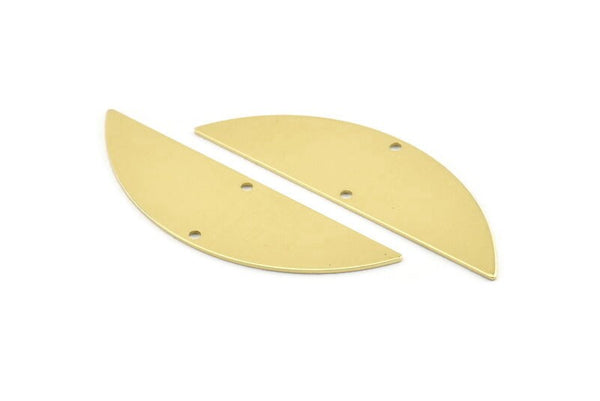 Semi Circle Charm, 6 Raw Brass Half Moon Charms With 2 Holes, Blanks (51x15x0.70mm) M873