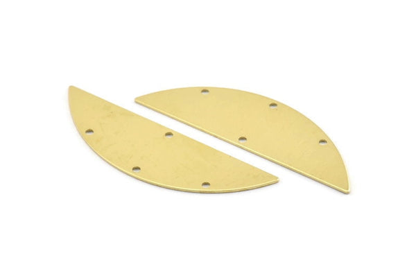 Semi Circle Charm, 6 Raw Brass Half Moon Charms With 4 Holes, Blanks (51x15x0.70mm) M877