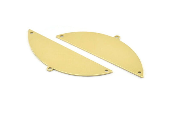 Semi Circle Charm, 6 Raw Brass Half Moon Charms With 1 Loop And 2 Holes, Blanks (51x17x0.70mm) M930