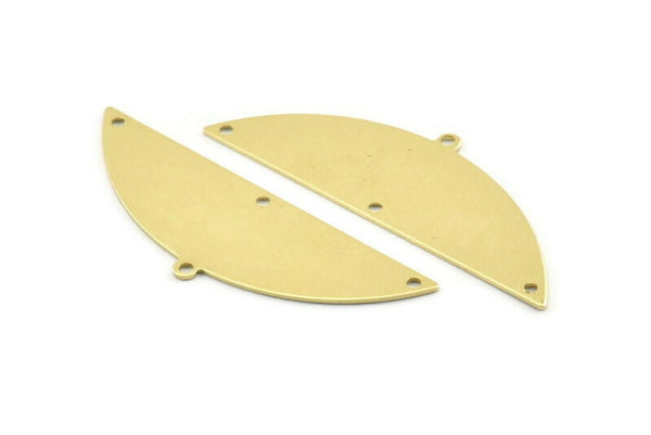 Yarım Daire Charm, 1 Döngü ve 3 Delikli 6 Ham Pirinç Yarım Ay Charm, Boşluklar (51x17x0,70 mm) M931