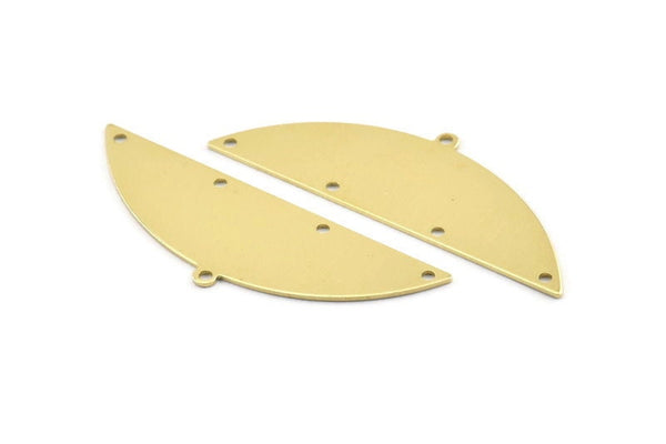 Semi Circle Charm, 6 Raw Brass Half Moon Charms With 1 Loop And 4 Holes, Blanks (51x17x0.70mm) M932