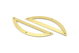 Semi Circle Charm, 6 Raw Brass Half Moon Charms With 3 Holes (51x15x0.70mm) M945