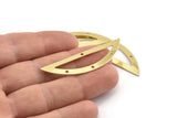 Semi Circle Charm, 6 Raw Brass Half Moon Charms With 4 Holes (51x15x0.70mm) M946