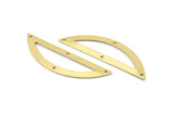 Semi Circle Charm, 6 Raw Brass Half Moon Charms With 4 Holes (51x15x0.70mm) M947