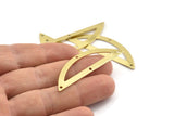 Semi Circle Charm, 6 Raw Brass Half Moon Charms With 4 Holes (51x15x0.70mm) M947