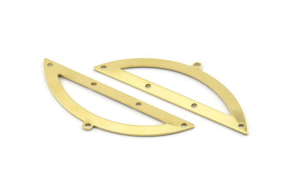 Semi Circle Charm, 6 Raw Brass Half Moon Charms With 1 Loop And 4 Holes, Blanks (51x17x0.70mm) M938