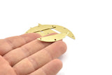 Semi Circle Charm, 6 Raw Brass Half Moon Charms With 3 Holes (37x8x0.70mm) M885