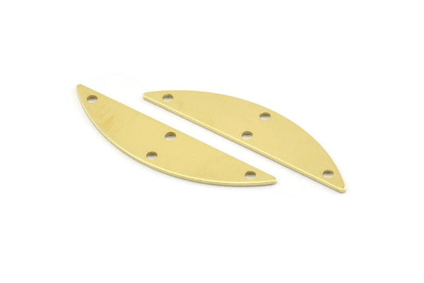 Semi Circle Charm, 6 Raw Brass Half Moon Charms With 4 Holes (37x8x0.70mm) M886