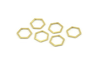Brass Hexagon Charm, 24 Raw Brass Hexagon Rings, Connectors (12x1mm) A1636