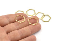 Brass Hexagon Charm, 24 Raw Brass Hexagon Rings, Connectors (16x1mm) A1638