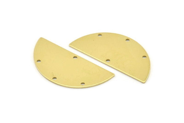 Semi Circle Charm, 8 Raw Brass Half Moon Charms With 4 Holes, Blanks, Connectors (38x17x0.80mm) M690